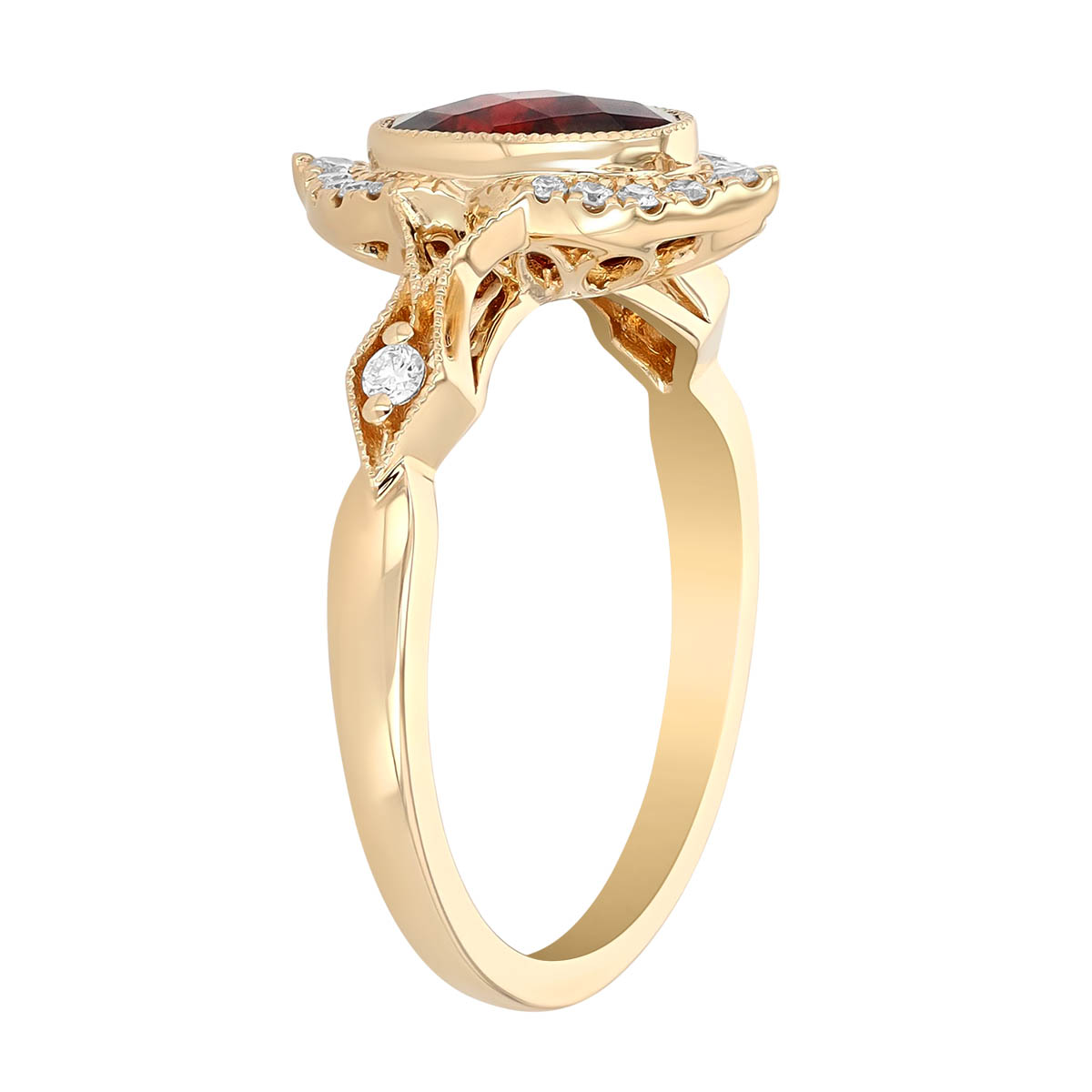 Oval Checkerboard Garnet & Diamond Split Halo in Yellow Gold