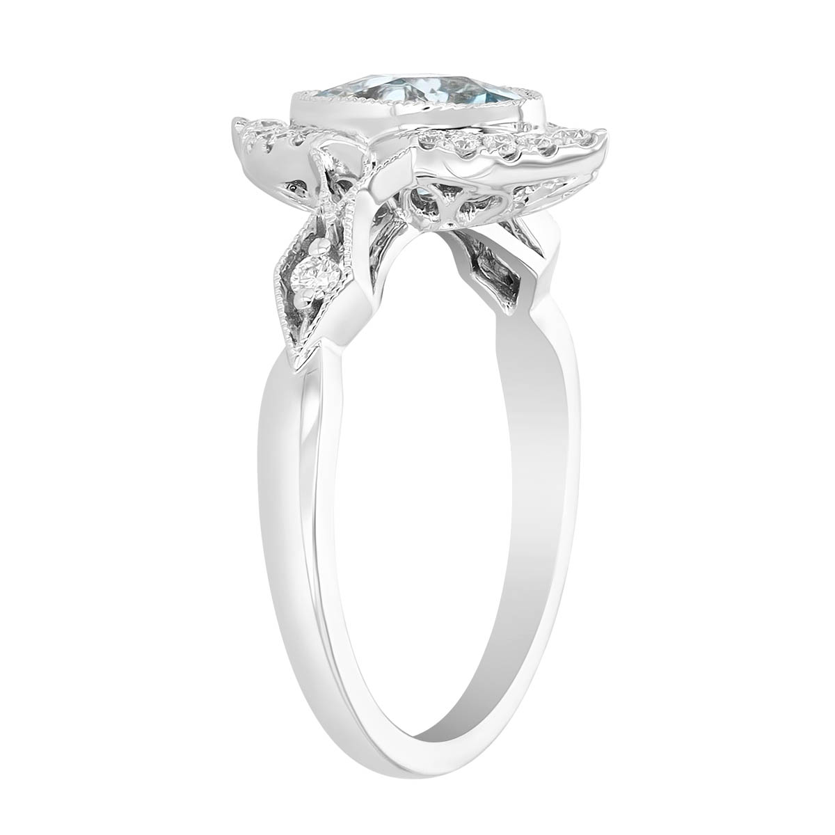 Oval Checkerboard Aquamarine & Diamond Split Halo in White Gold