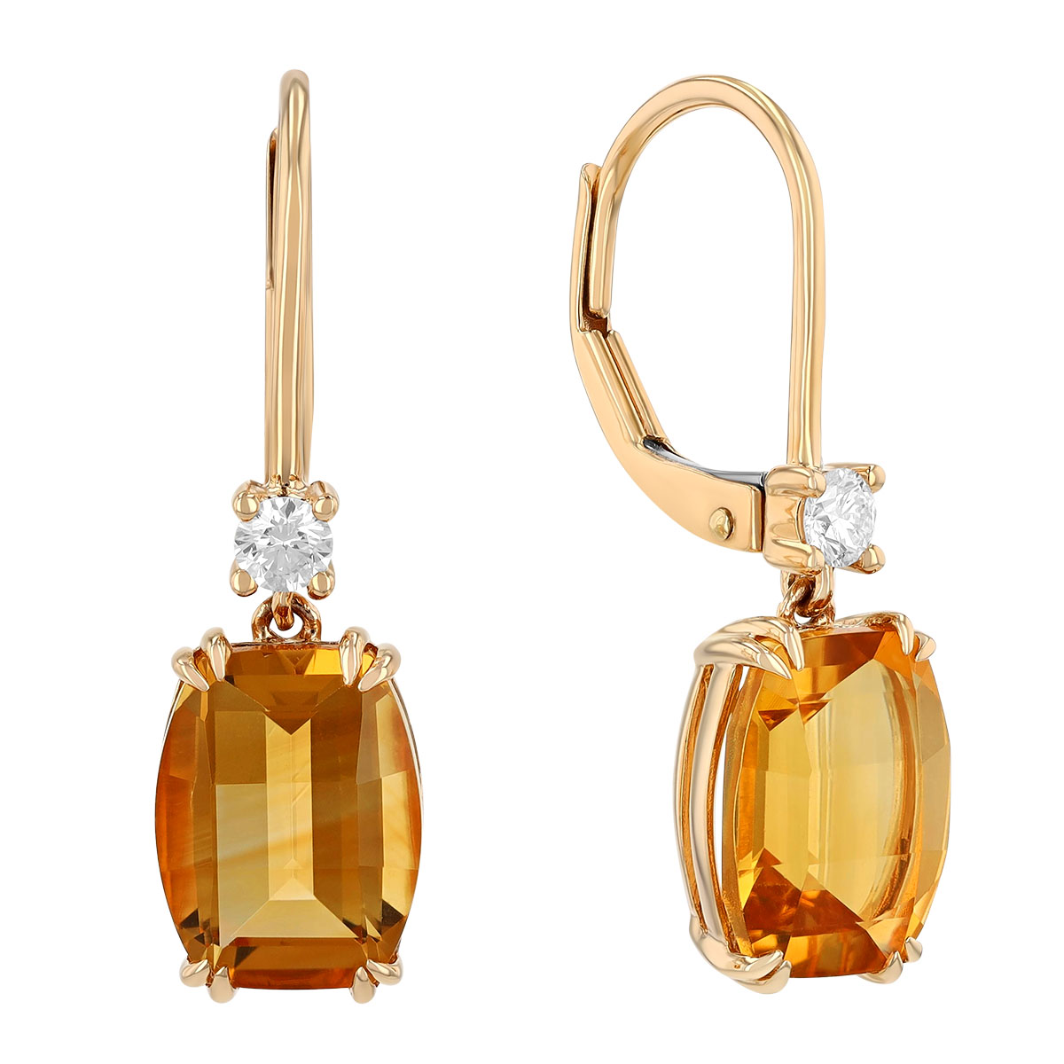 Citrine & Diamond Drop Hoop Earrings in Yellow Gold