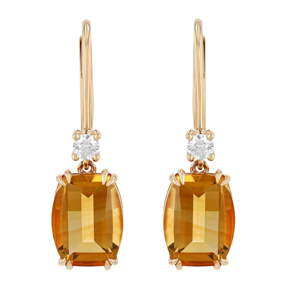 Citrine & Diamond Drop Hoop Earrings in Yellow Gold