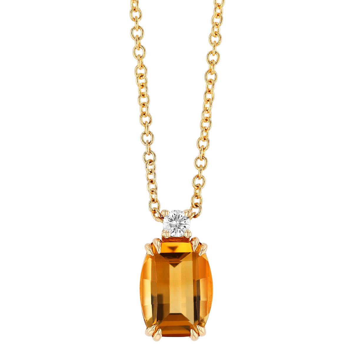 Oval Citrine & Diamond Pendant in Yellow Gold, 18