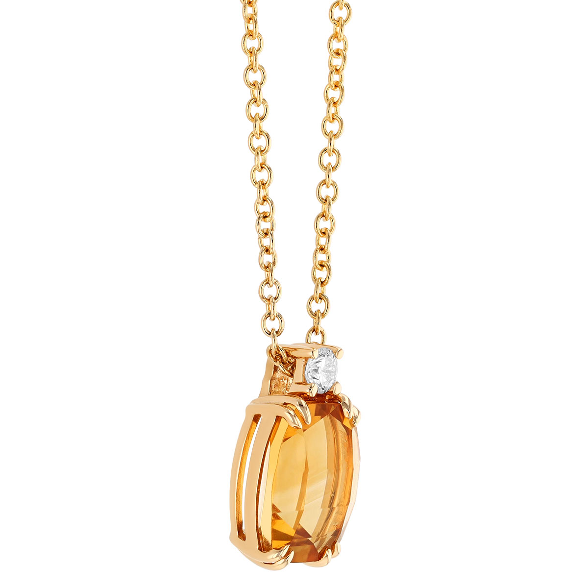 Oval Citrine & Diamond Pendant in Yellow Gold, 18