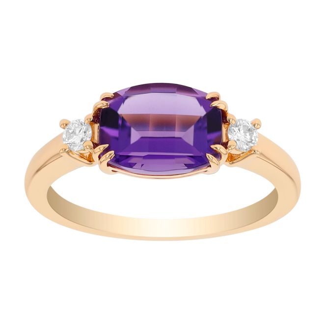 Amethyst & Diamond Side Stone Ring in Yellow Gold