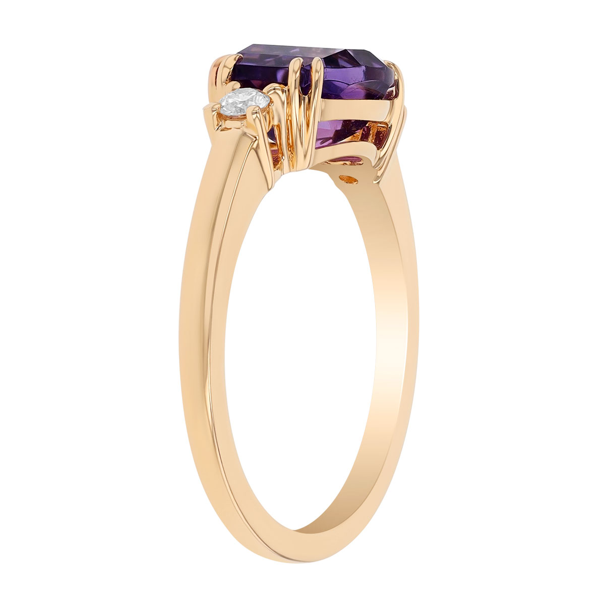 Amethyst & Diamond Side Stone Ring in Yellow Gold