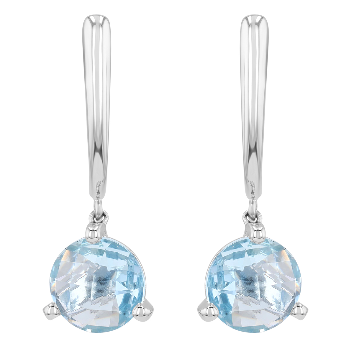 Round Checkerboard Aquamarine Dangle Earrings in White Gold