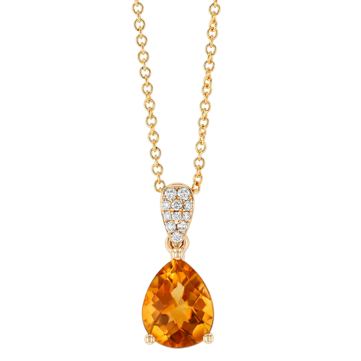 Pear Checkerboard Citrine & Diamond Pendant in Yellow Gold, 18