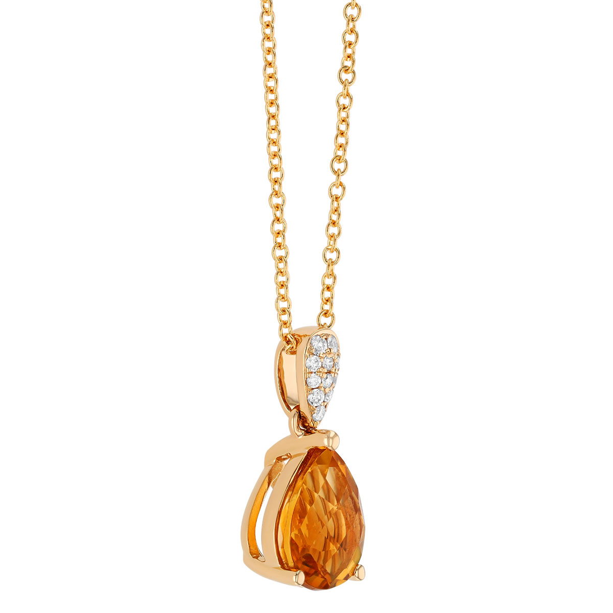 Pear Checkerboard Citrine & Diamond Pendant in Yellow Gold, 18