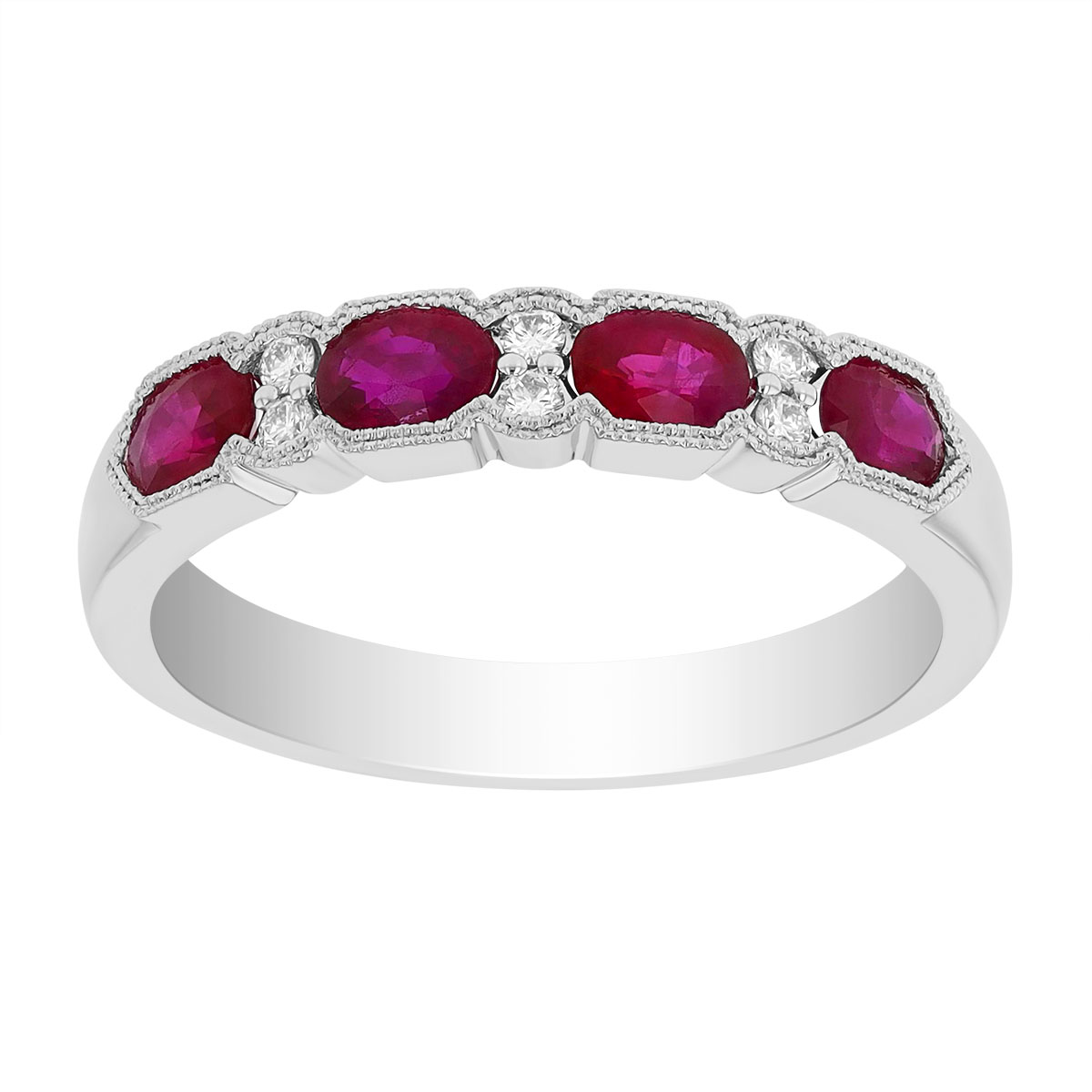 Oval Ruby & Diamond Milgrain Ring in White Gold