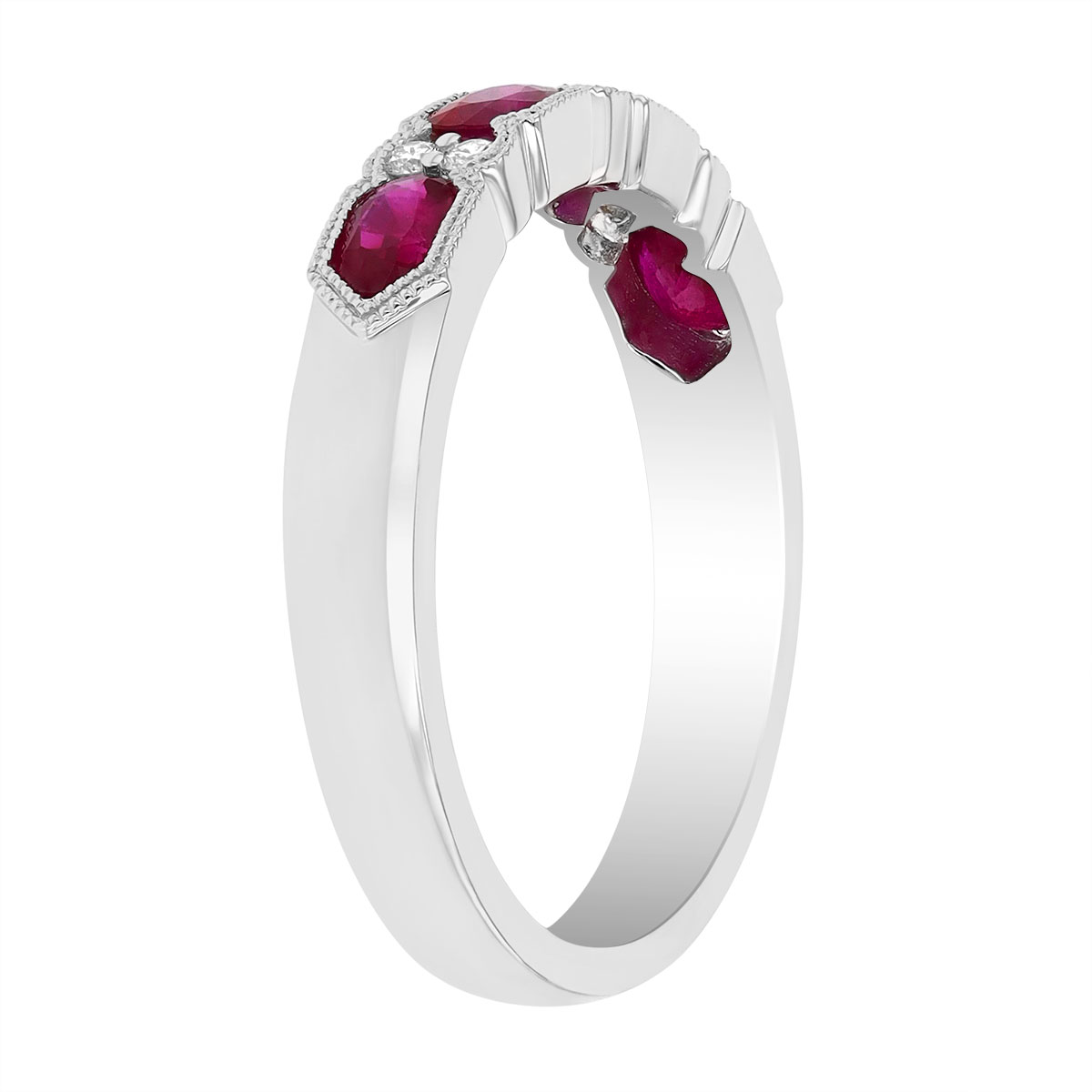 Oval Ruby & Diamond Milgrain Ring in White Gold