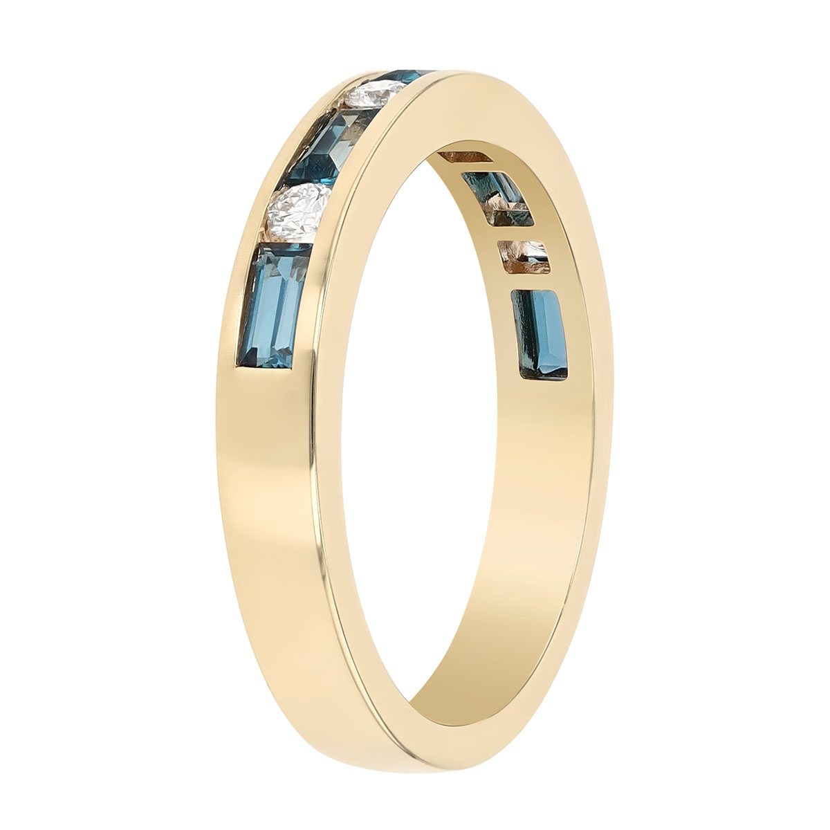 Baguette Topaz & Diamond Alternating Channel Set Ring in Yellow Gold