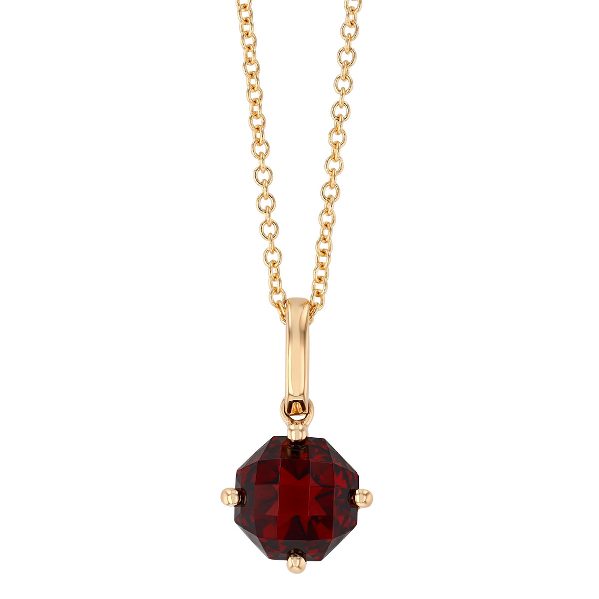 Round Checkerboard Garnet Solitaire Pendant in Yellow Gold, 18