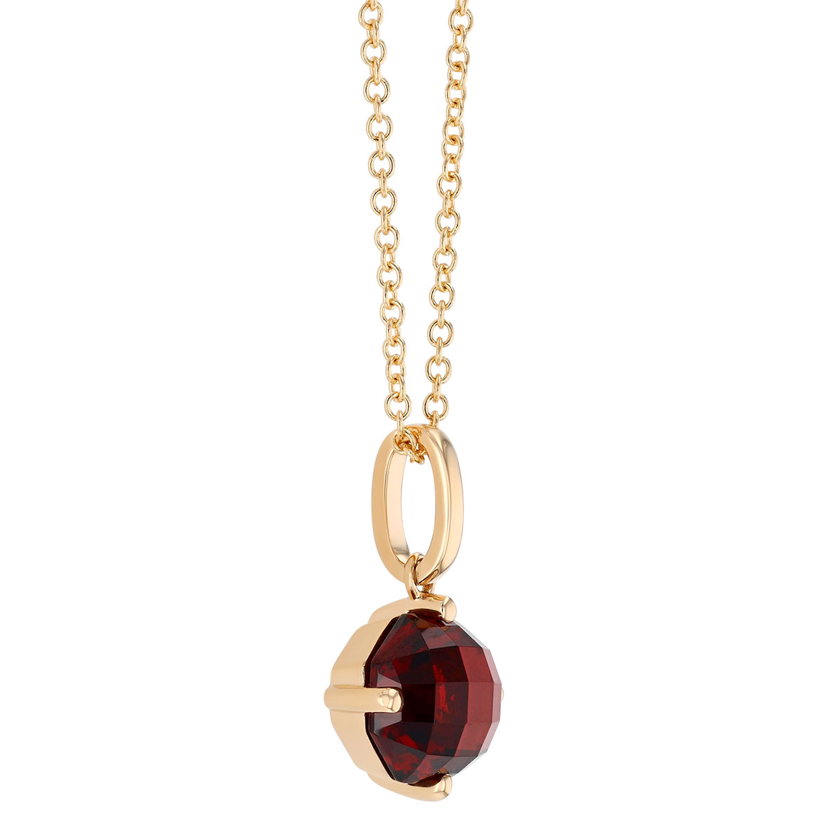 Round Checkerboard Garnet Solitaire Pendant in Yellow Gold, 18