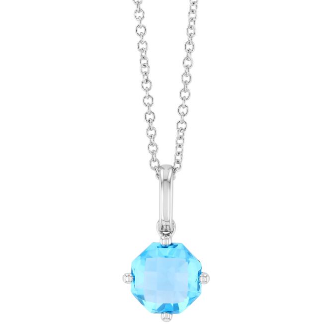 Round Checkerboard Topaz Solitaire Pendant in White Gold, 18"