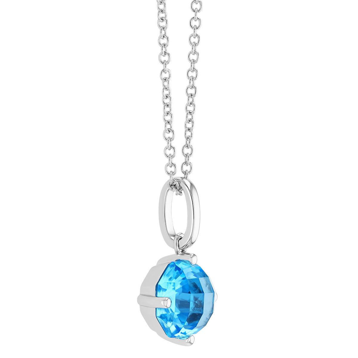 Round Checkerboard Topaz Solitaire Pendant in White Gold, 18