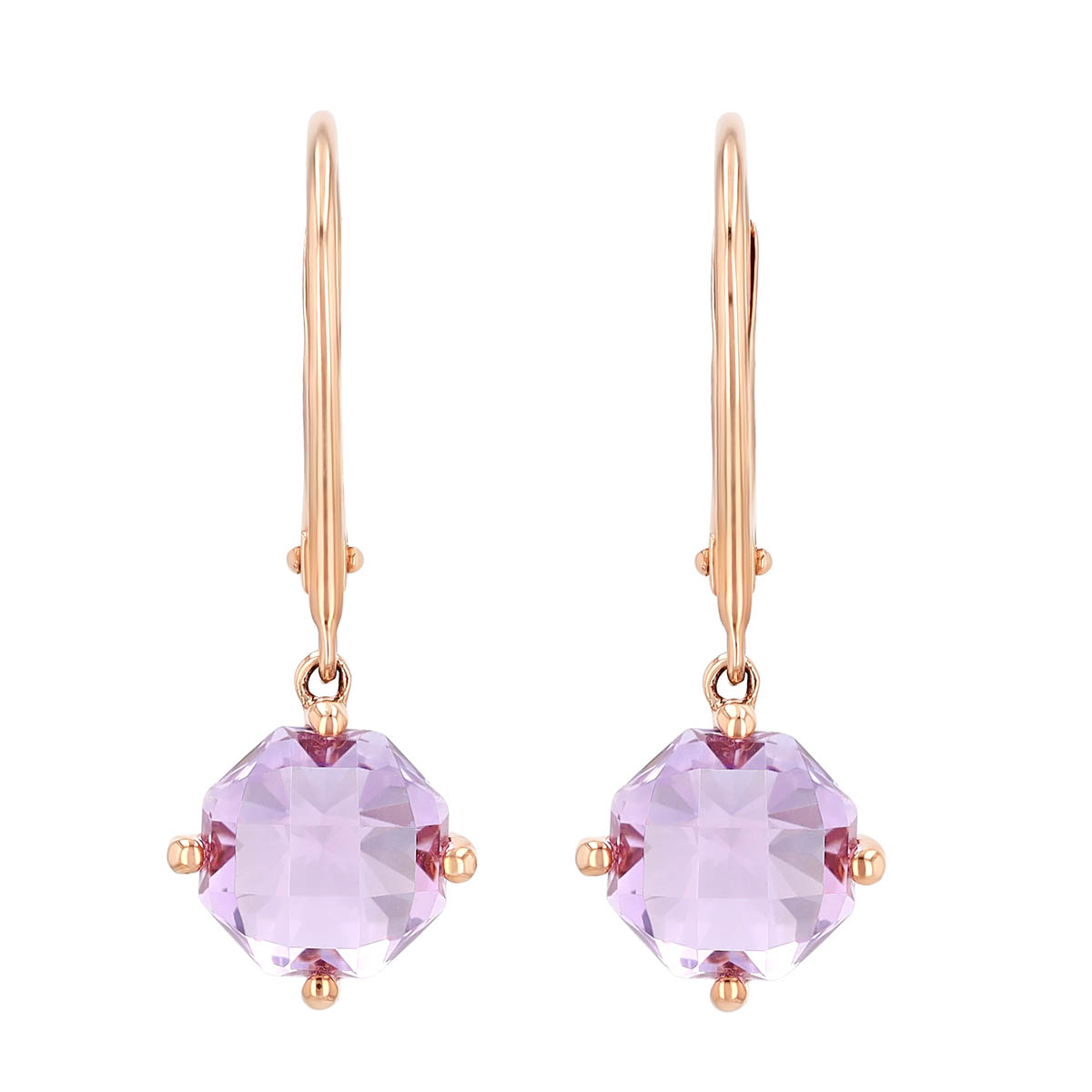 Checkerboard Amethyst Dangle Hoop Earrings in Rose Gold