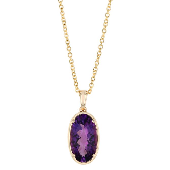 Oval Checkerboard Amethyst Pendant in Yellow Gold, 18"