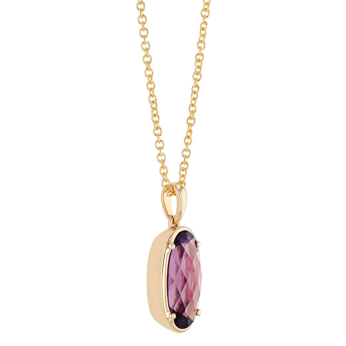 Oval Checkerboard Amethyst Pendant in Yellow Gold, 18