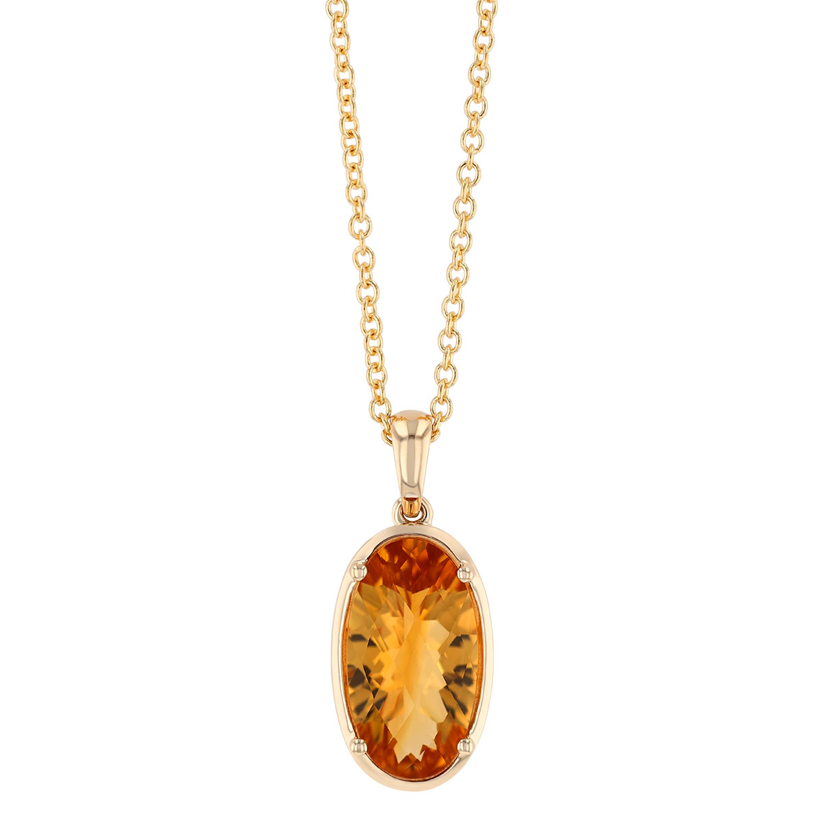 Oval Checkerboard Citrine Pendant in Yellow Gold, 18