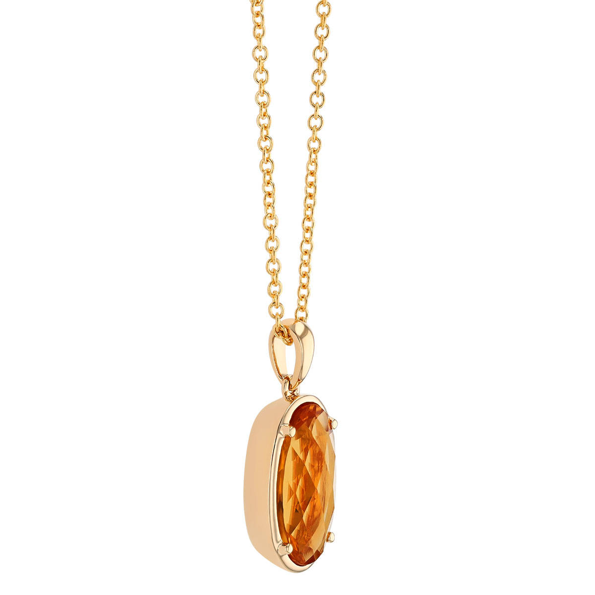 Oval Checkerboard Citrine Pendant in Yellow Gold, 18