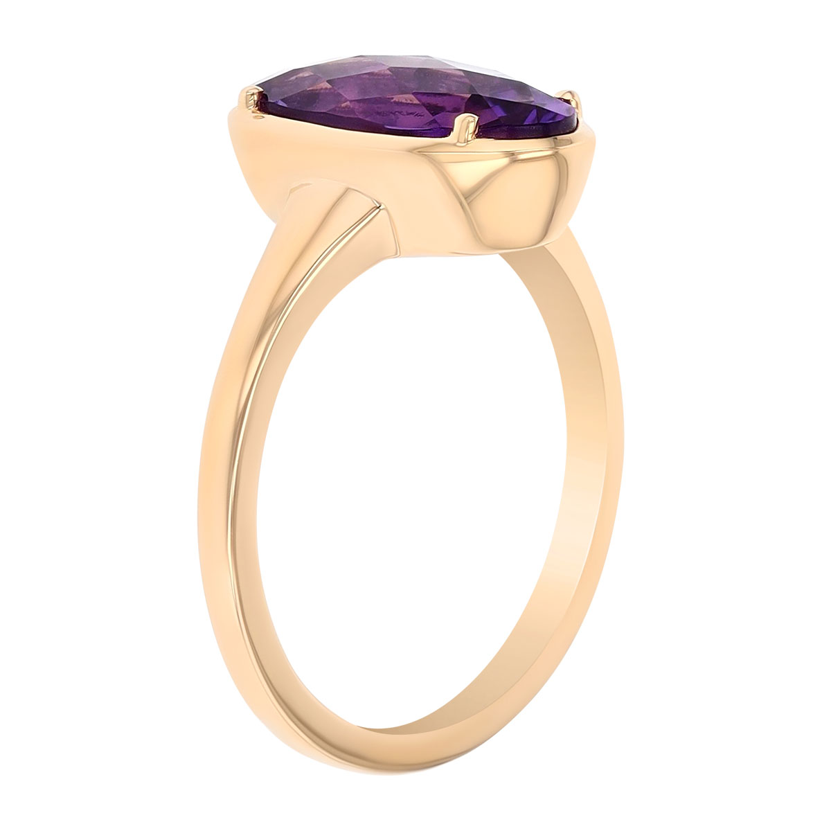 Oval Checkerboard Amethyst Solitaire Ring in Yellow Gold
