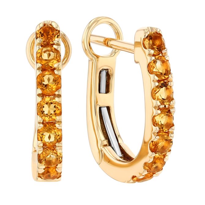 Citrine Huggie Hoop Earrings in Yellow Gold