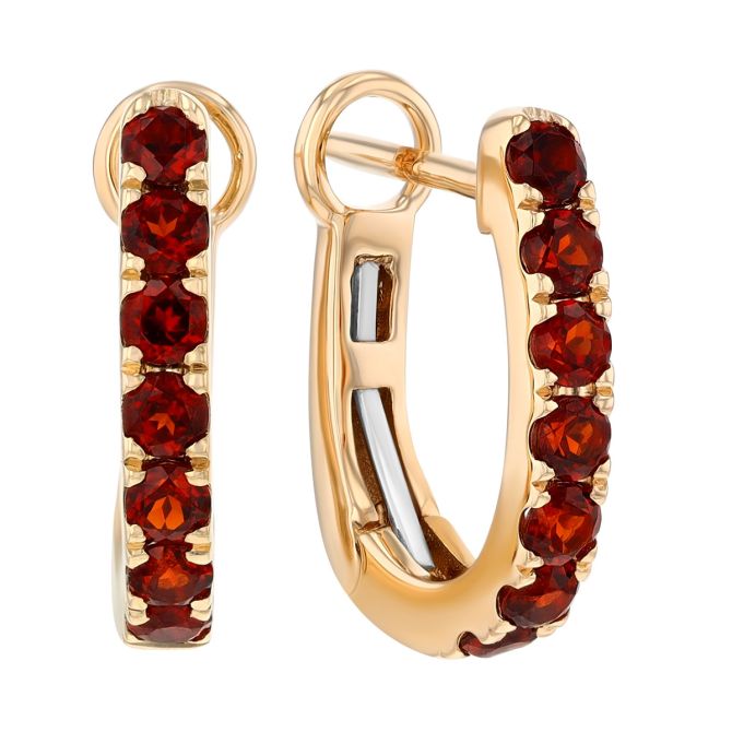 Garnet Huggie Hoop Earrings in Yellow Gold