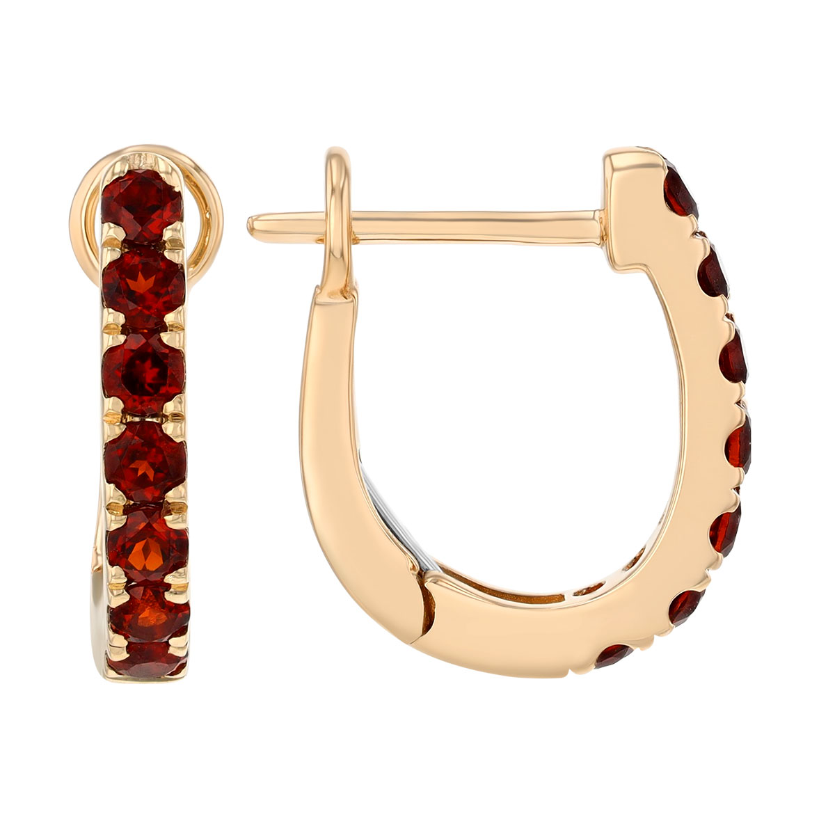 Garnet Huggie Hoop Earrings in Yellow Gold