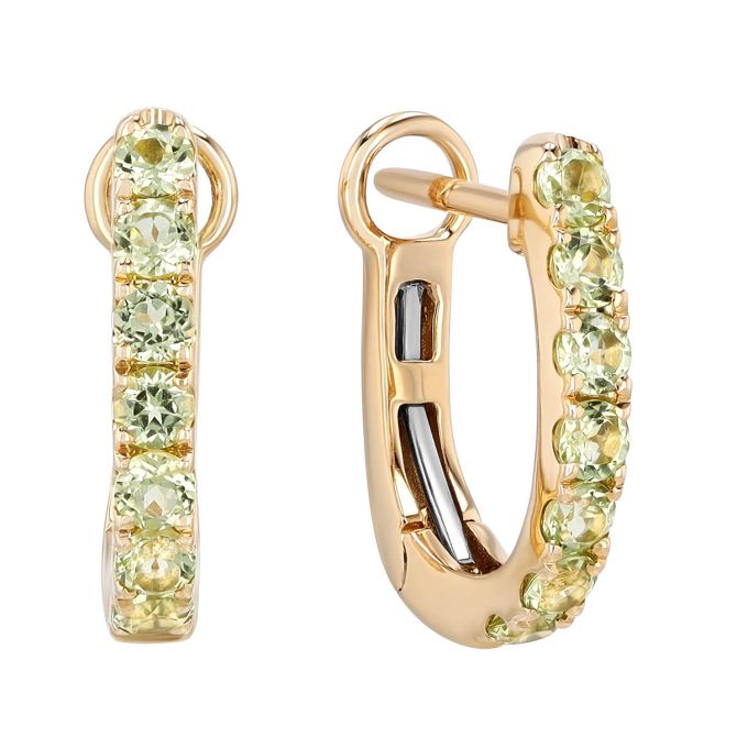Peridot Huggie Hoop Earrings in Yellow Gold