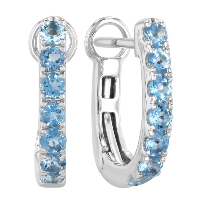 Aquamarine Huggie Hoop Earrings in White Gold