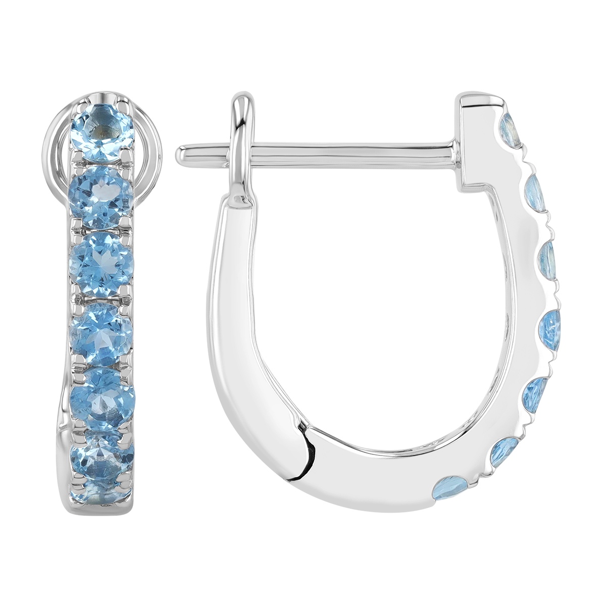 Aquamarine Huggie Hoop Earrings in White Gold