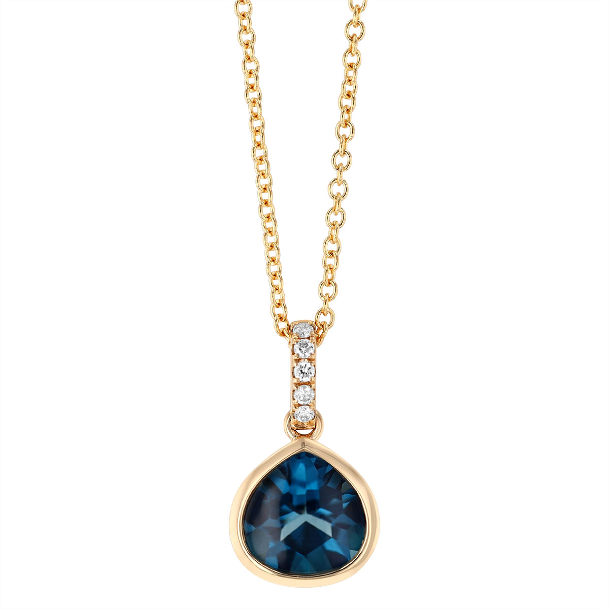 Bezel Set Pear Topaz & Diamond Pendant in Yellow Gold, 18
