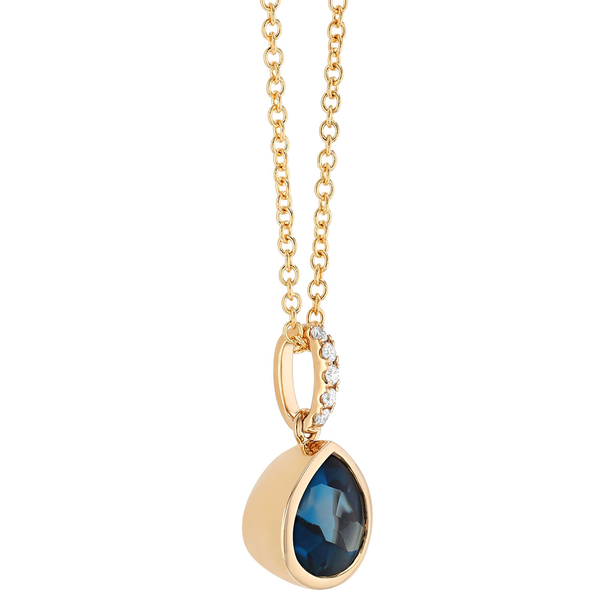 Bezel Set Pear Topaz & Diamond Pendant in Yellow Gold, 18
