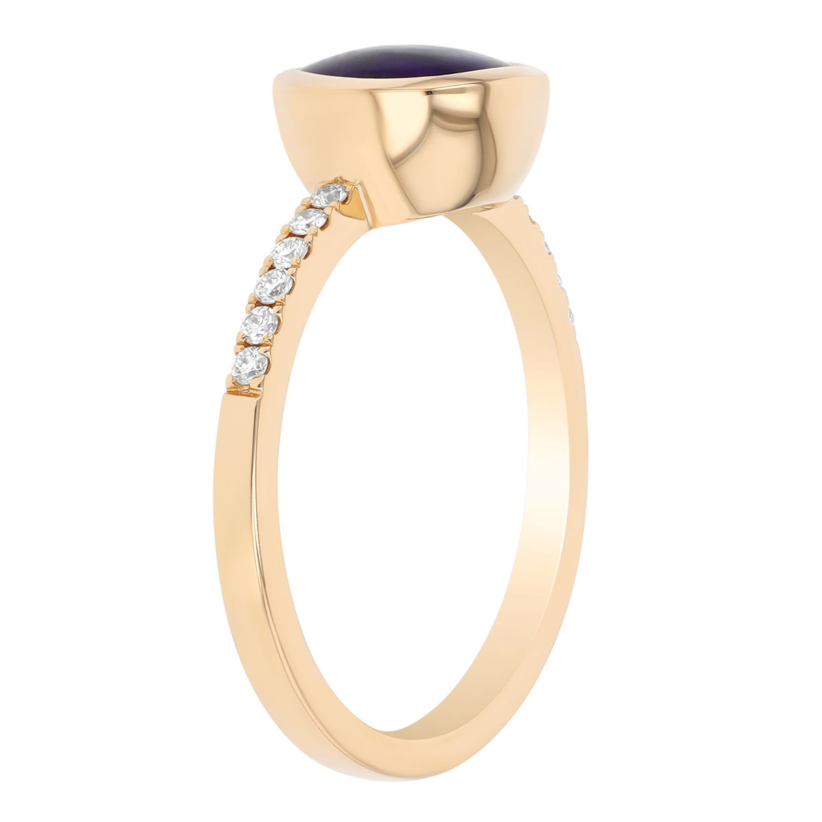 Bezel Set Pear Amethyst & Diamond Ring in Yellow Gold