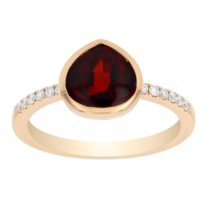 Bezel Set Pear Garnet & Diamond Ring in Yellow Gold