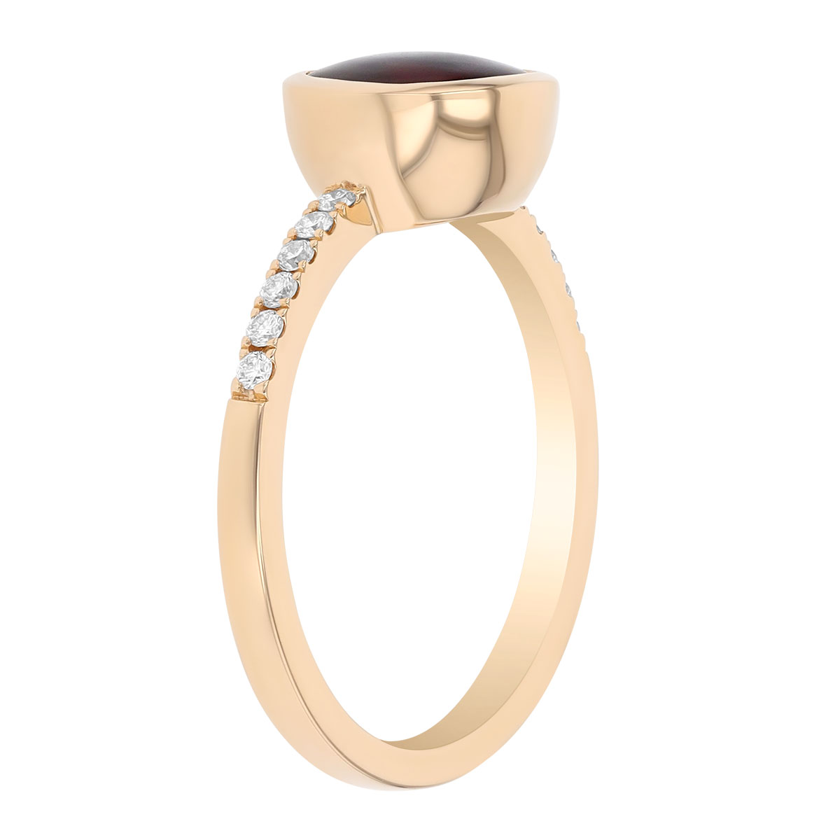 Bezel Set Pear Garnet & Diamond Ring in Yellow Gold