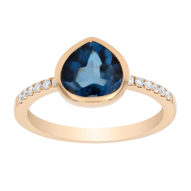 Bezel Set Pear Topaz & Diamond Ring in Yellow Gold
