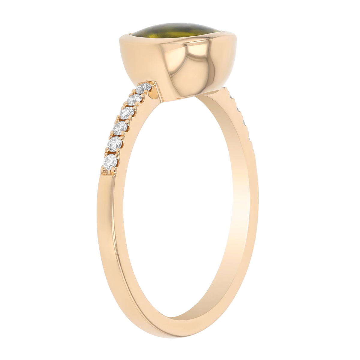 Bezel Set Pear Peridot & Diamond Ring in Yellow Gold