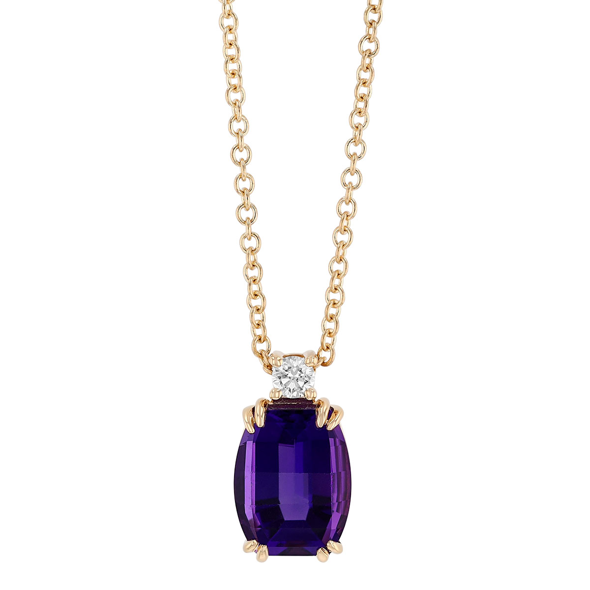 Amethyst & Diamond Pendant in Yellow Gold