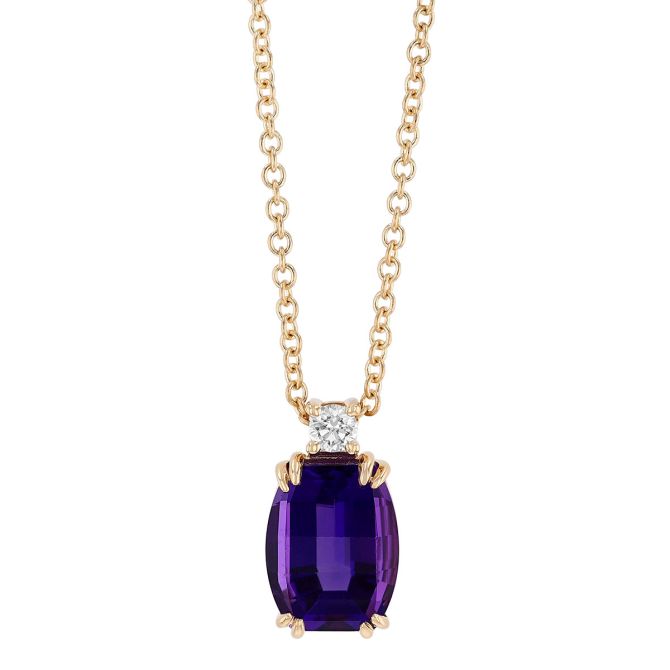 Amethyst & Diamond Pendant in Yellow Gold