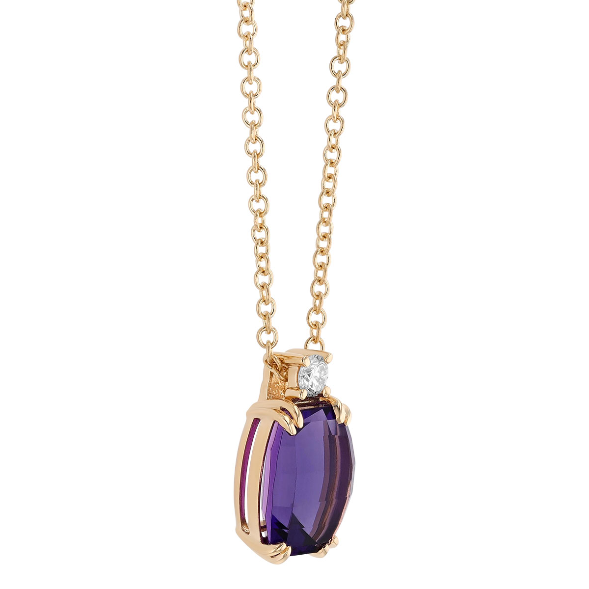 Amethyst & Diamond Pendant in Yellow Gold