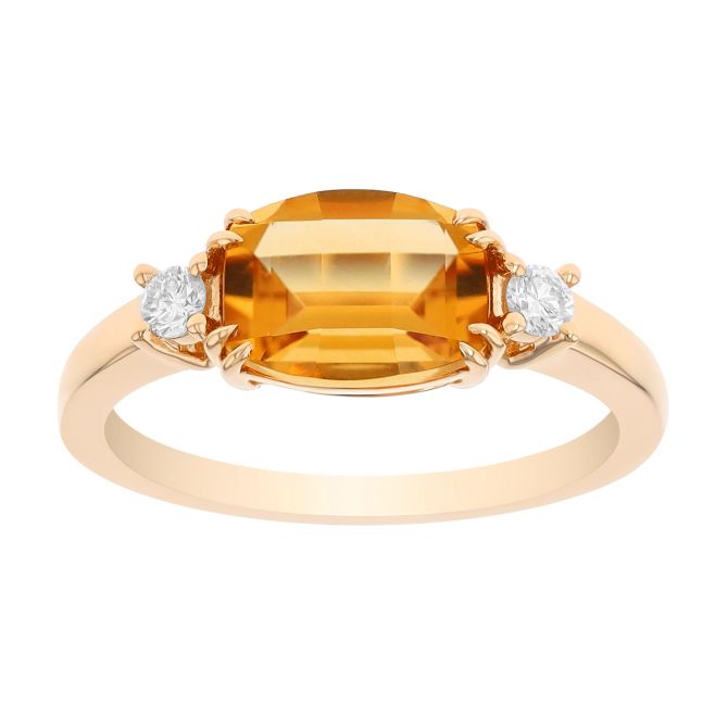 Oval Citrine & Diamond Side Stone Ring in Yellow Gold