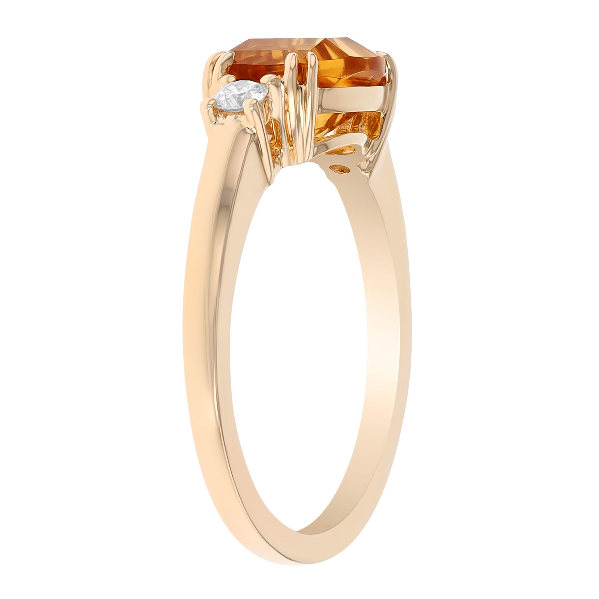Oval Citrine & Diamond Side Stone Ring in Yellow Gold
