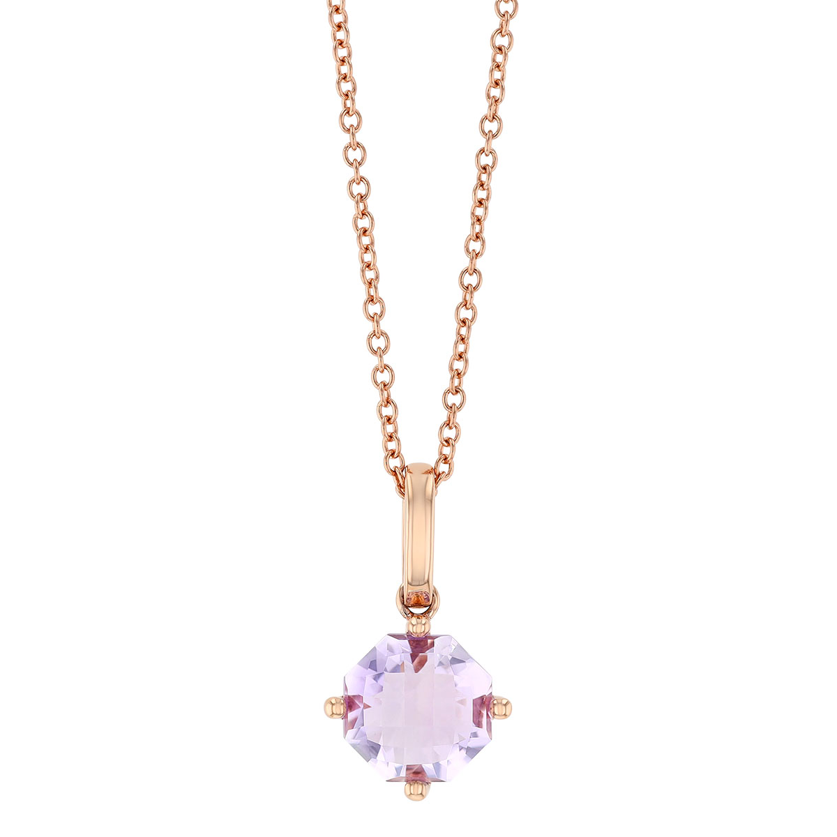 Round Checkerboard Amethyst Solitaire Pendant in Rose Gold, 18