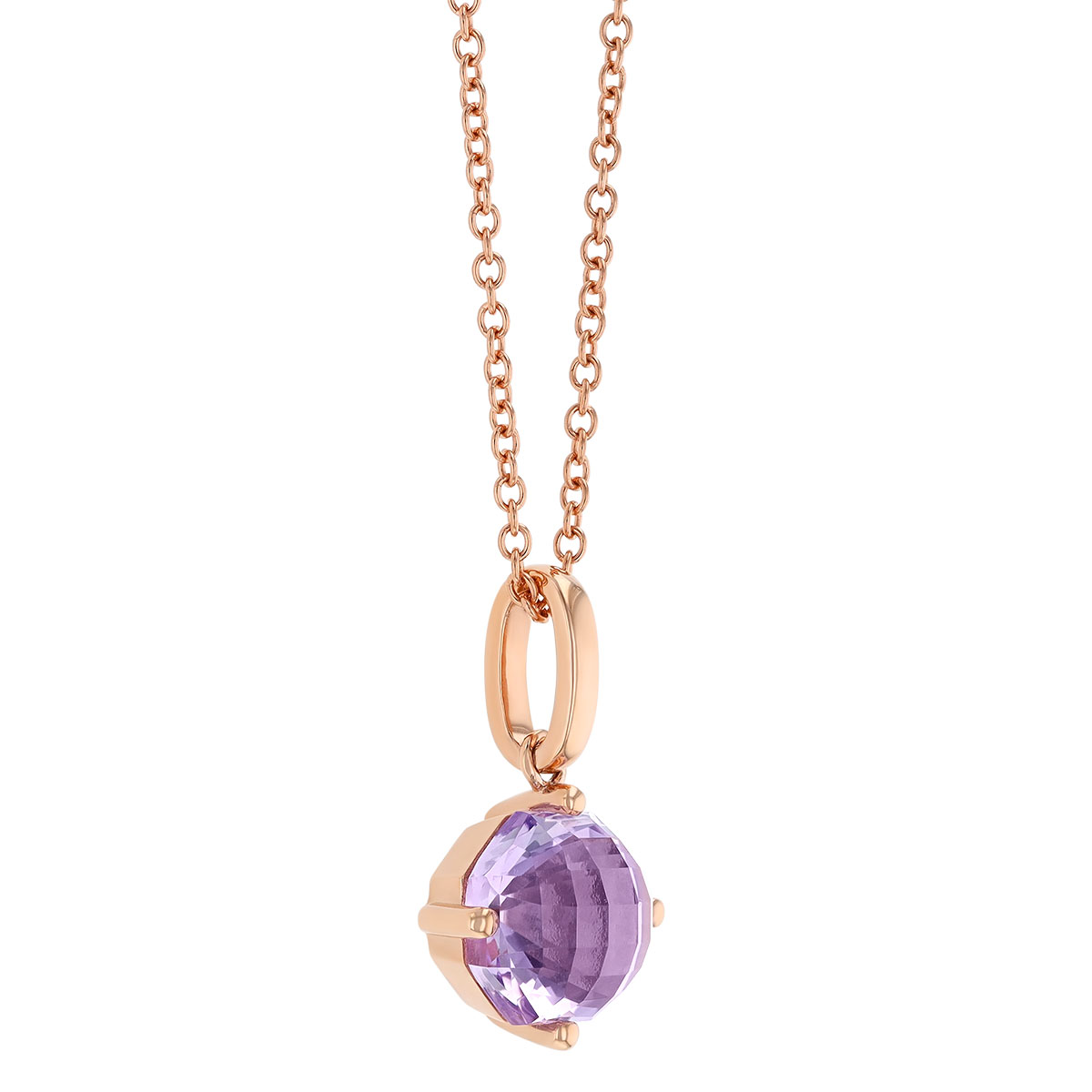 Round Checkerboard Amethyst Solitaire Pendant in Rose Gold, 18