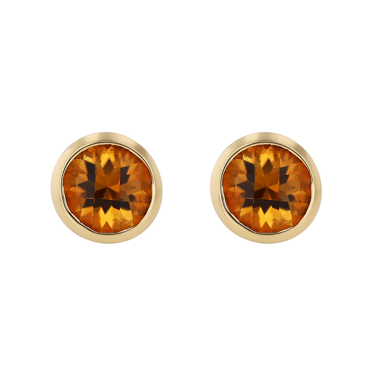 Bezel Set Round Citrine Stud Earrings in Yellow Gold