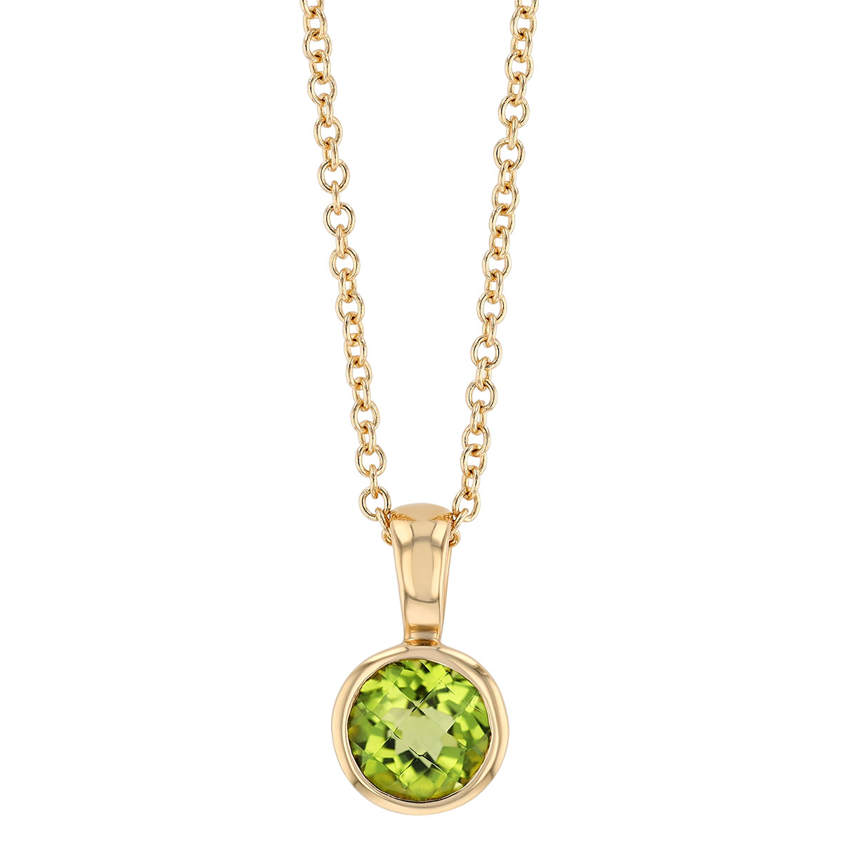 Bezel Set Round Peridot Pendant in Yellow Gold, 18