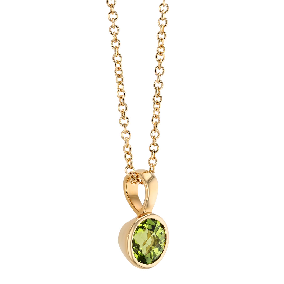 Bezel Set Round Peridot Pendant in Yellow Gold, 18