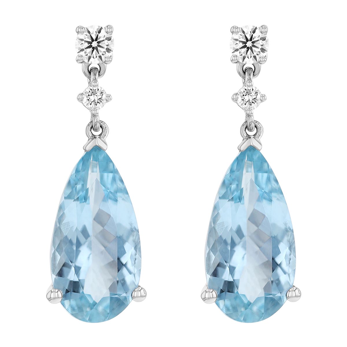Pear Aquamarine & Diamond Dangle Earrings in White Gold
