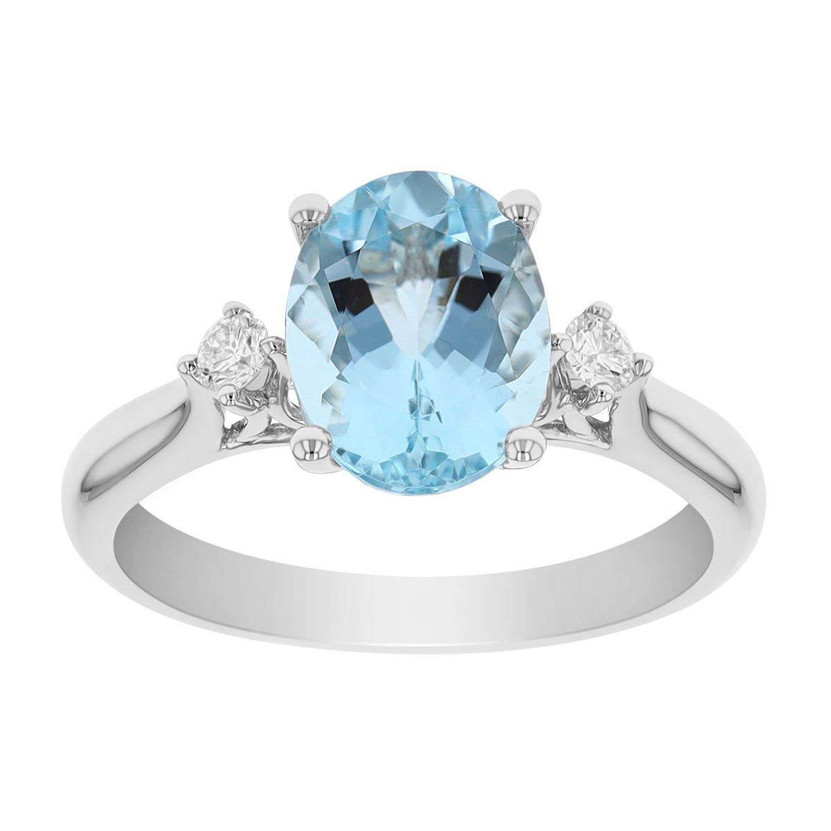 Oval Aquamarine & Diamond 3 Stone Ring in White Gold