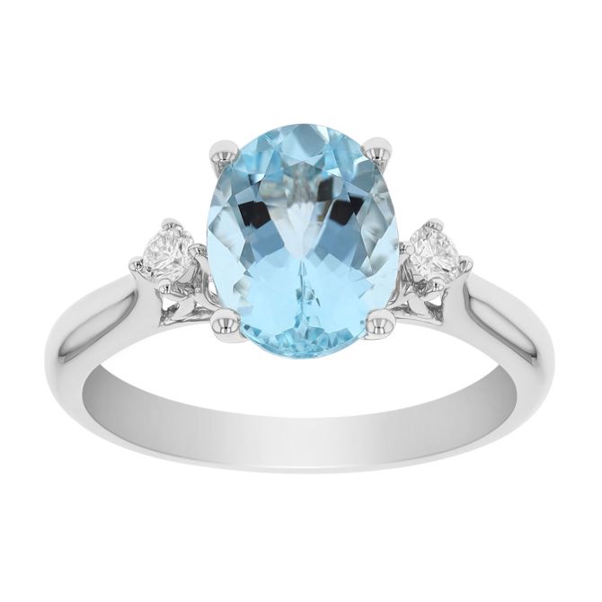 Oval Aquamarine & Diamond 3 Stone Ring in White Gold